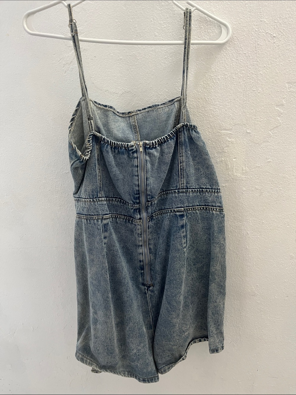 SHEIN Washed Denim Overall Romper with Front Zip